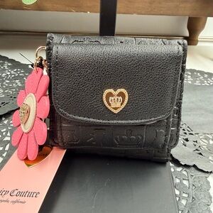 Juicy Couture Pretty Pop Black Crown Wallet w/ Floral Charm NWT